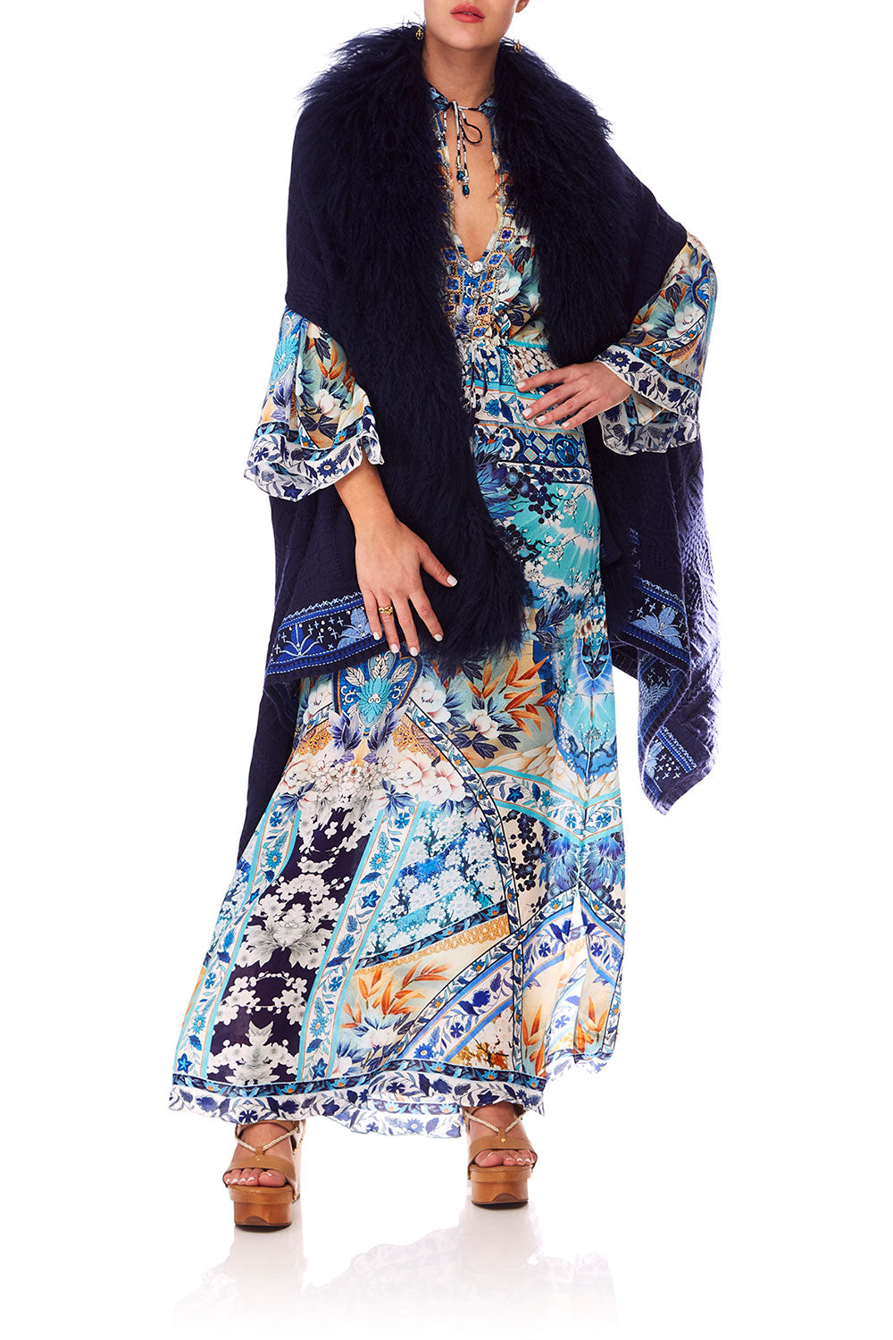 CAMILLA TOKYO TRIBE SHEARLING PONCHO