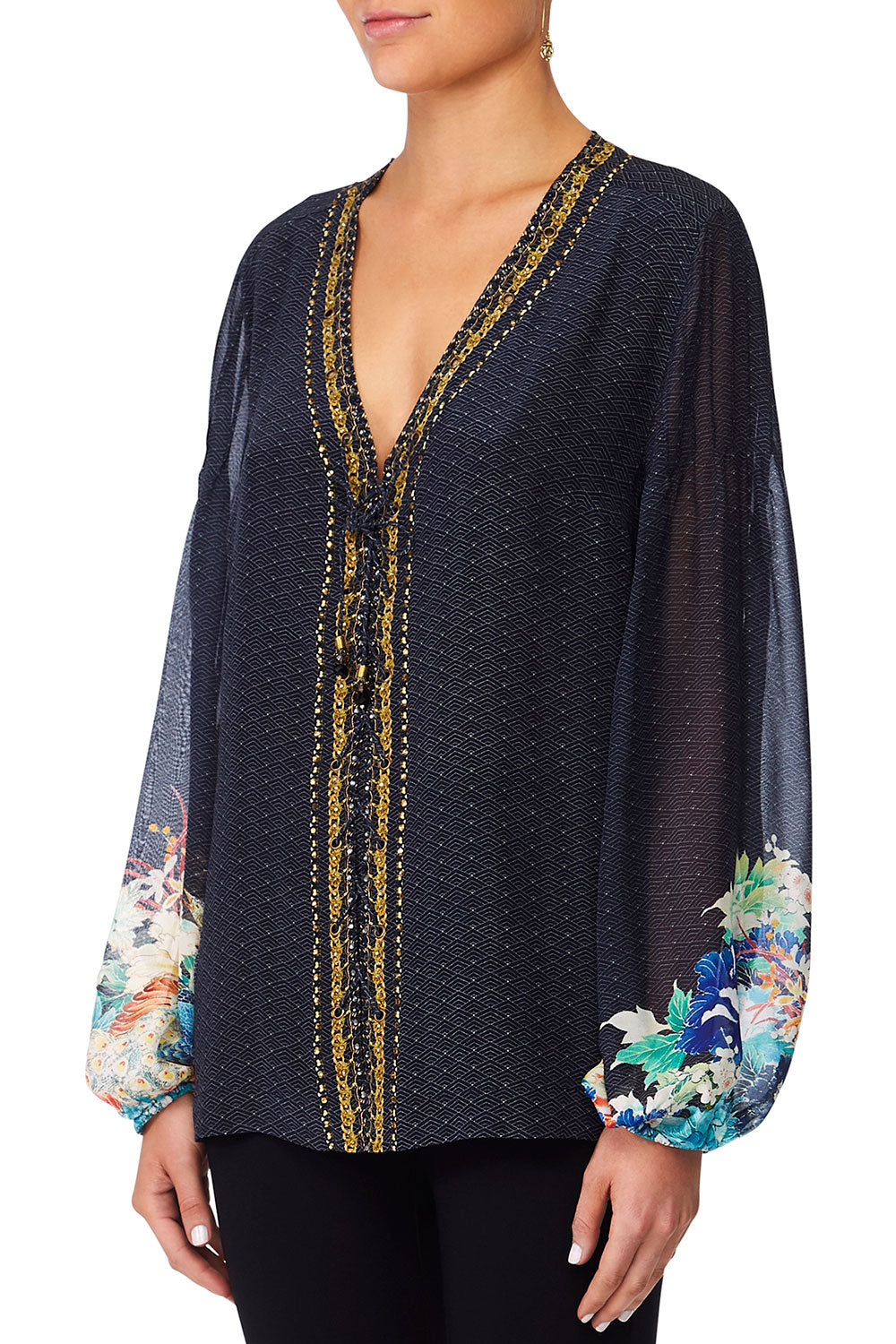 CAMILLA UP ALL NIGHT PEASANT BLOUSE W FRONT LACING