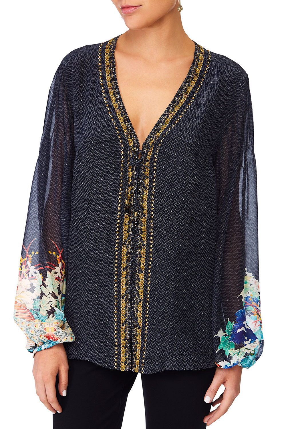CAMILLA UP ALL NIGHT PEASANT BLOUSE W FRONT LACING