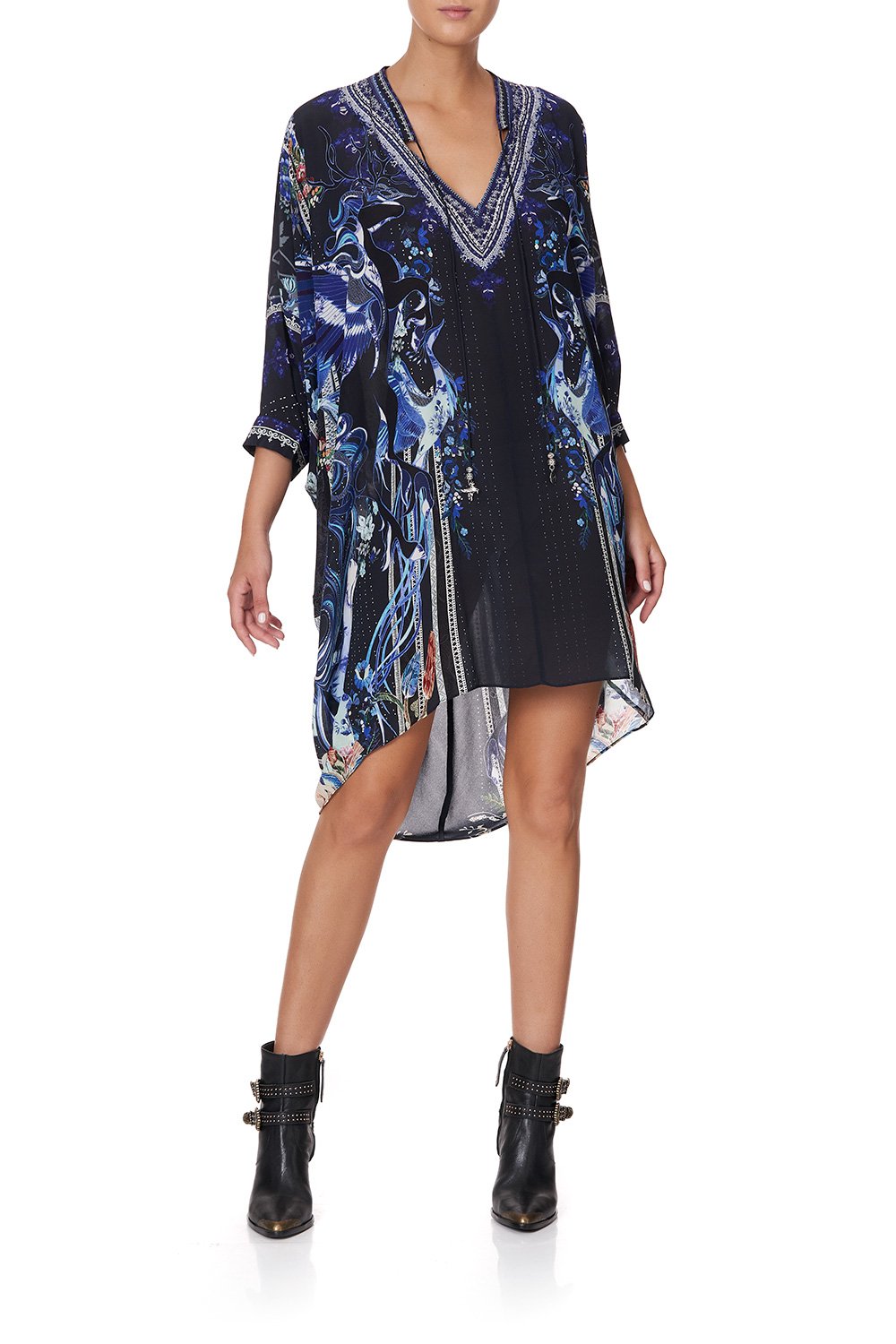 V-NECK DRESS WITH DRAPED BACK MARE MYSTIQUE