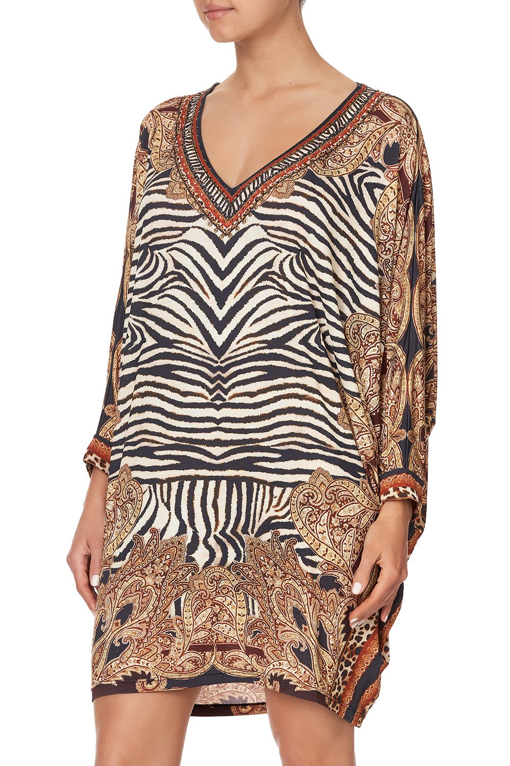 V NECK JERSEY KAFTAN WITH CUFF WILD FIRE