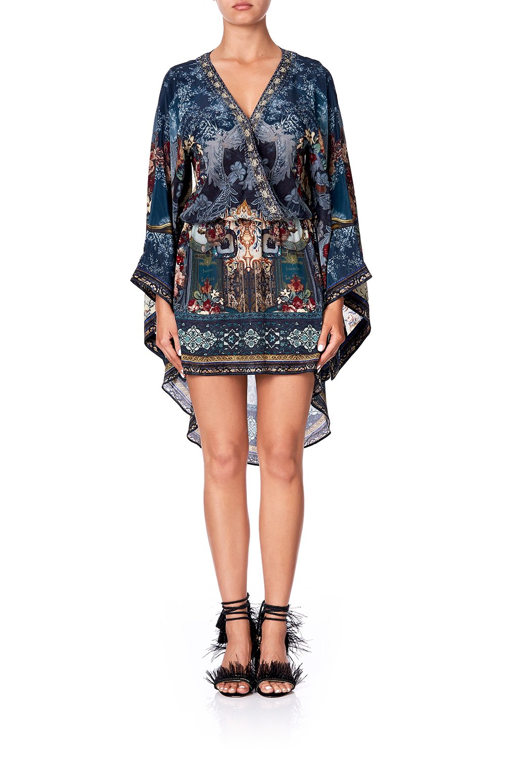 V-NECK KIMONO DRESS WITH TIE HOTEL BOHEME