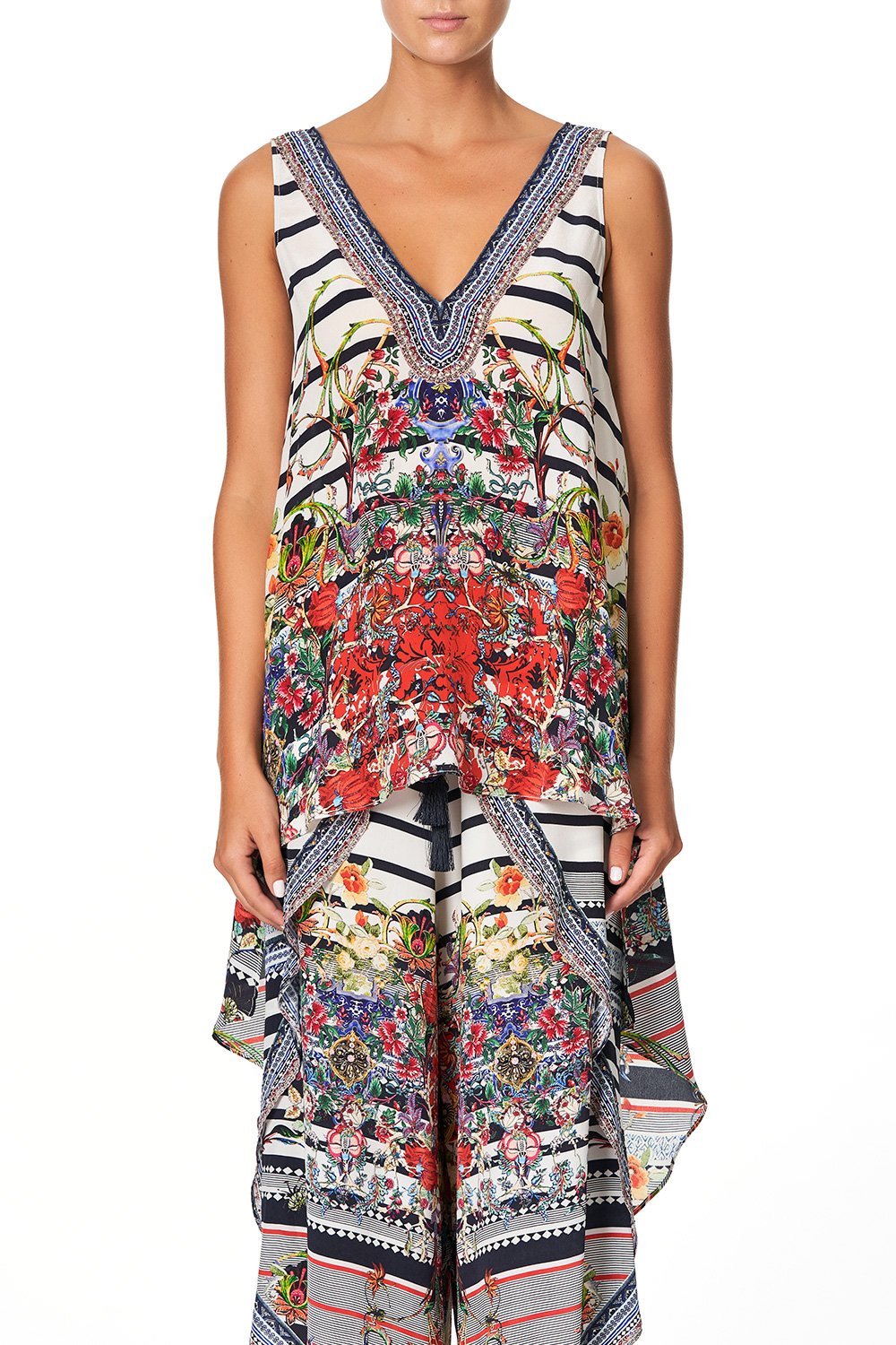 CAMILLA V NECK TOP WITH SPLIT BACK JOIE DE VIVRE