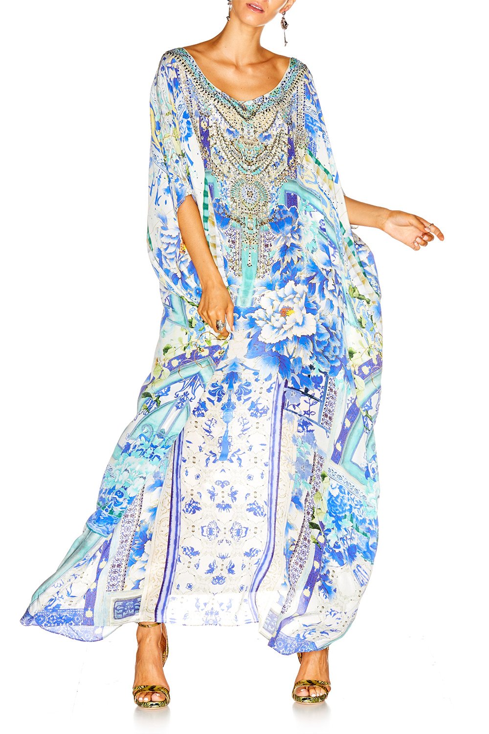 PORCELAIN PARADISE ROUND NECK KAFTAN