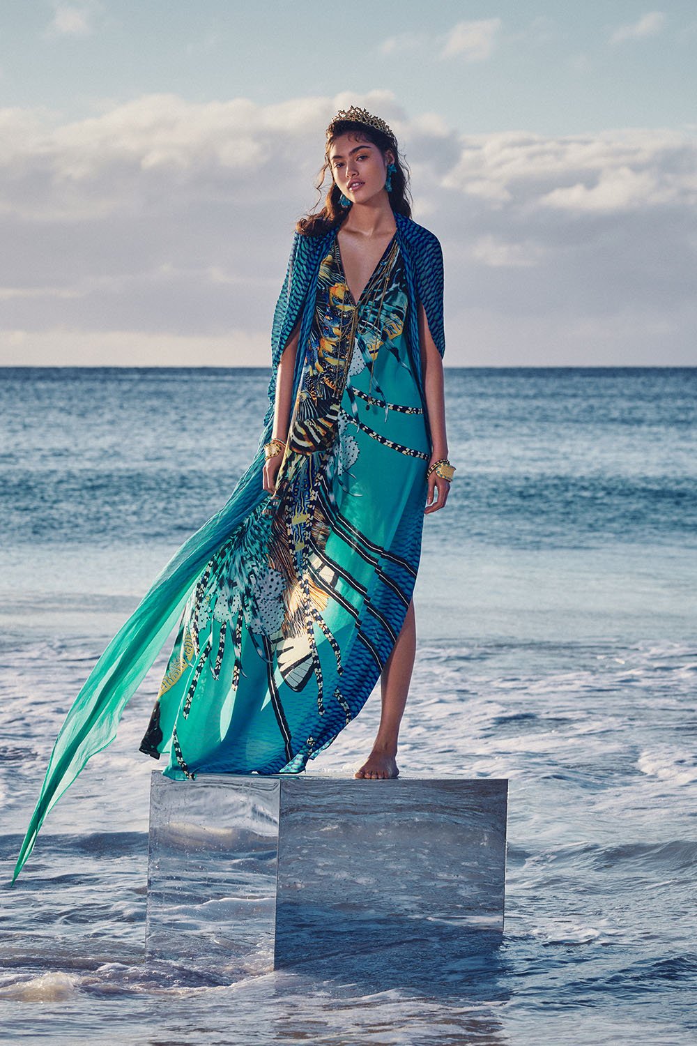 LONG KAFTAN WITH OVERLAY DETAIL MARINE QUEEN