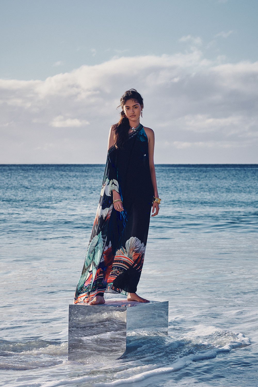 ONE SHOULDER KAFTAN WITH NECKBAND NIGHT FLIGHT