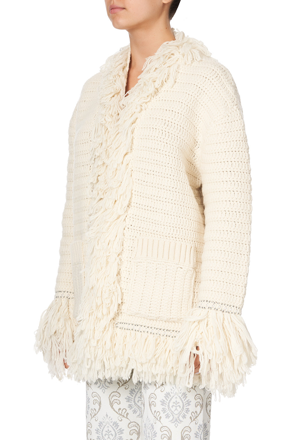 HEAVY KNIT CARDIGAN WITH FRINGING CRYSTAL CASTLE