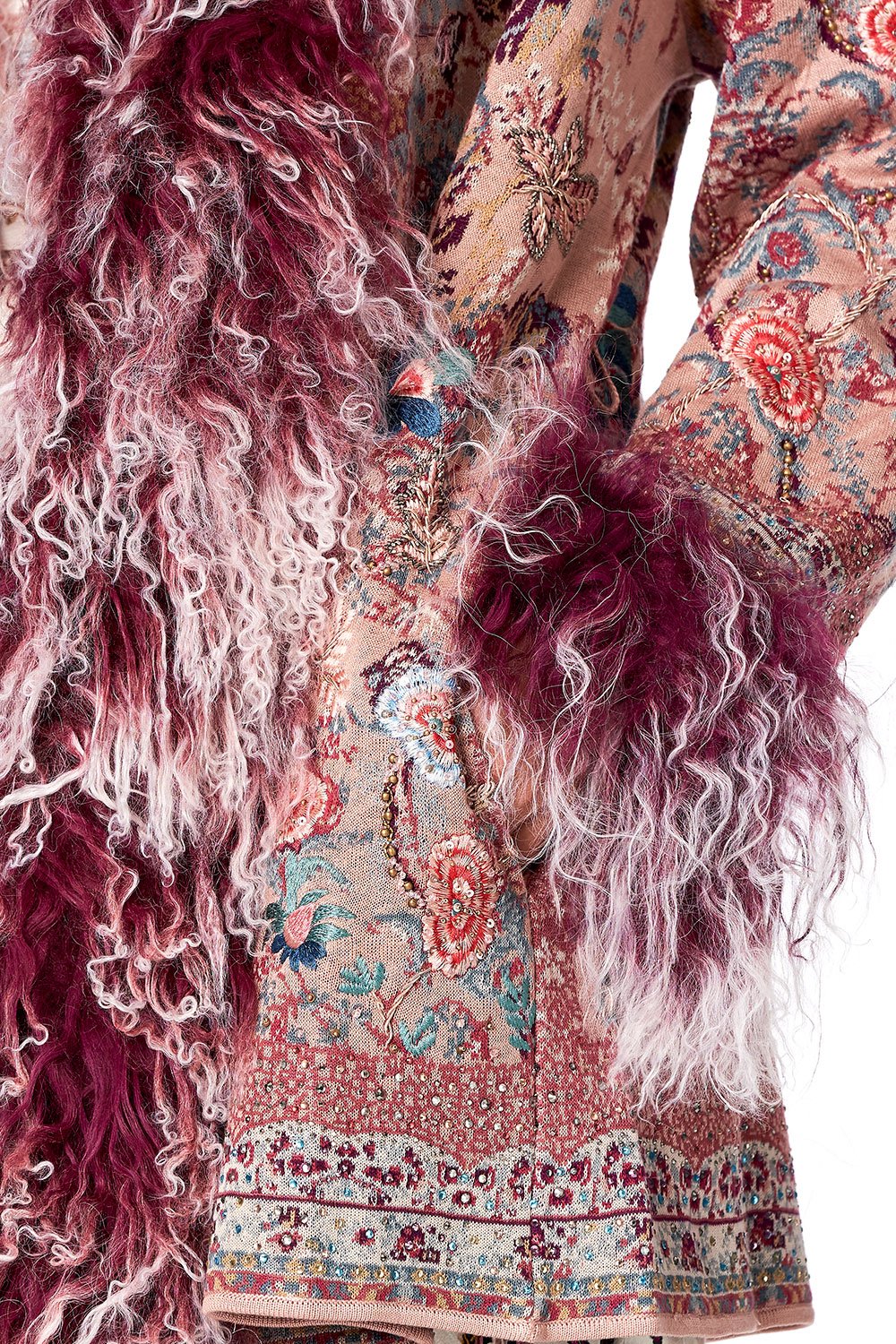 KNIT JACQUARD COAT WITH FUR ALL MY AVIGNON