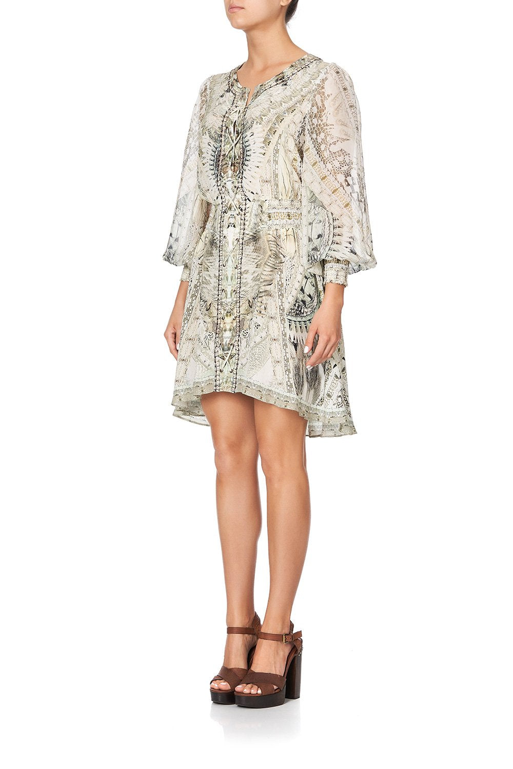 LACE UP SHIRRED WAIST DRESS DAINTREE DREAMING