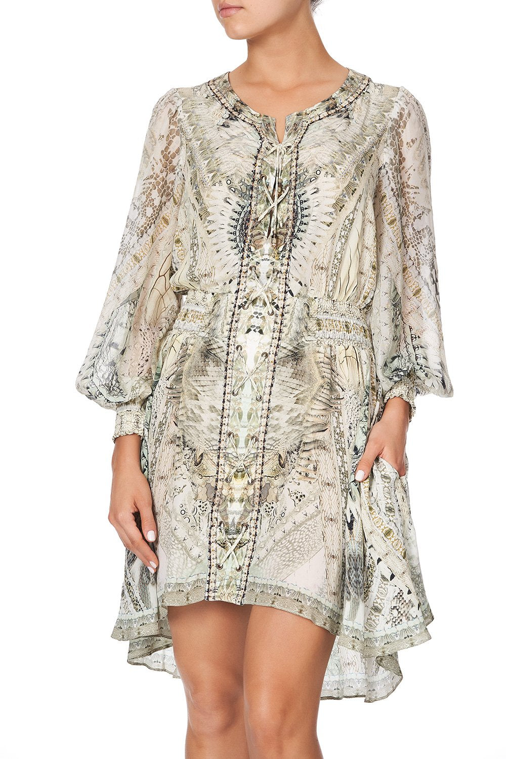 LACE UP SHIRRED WAIST DRESS DAINTREE DREAMING