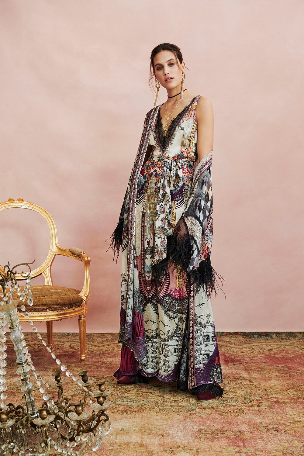 LACE TRIM JUMPSUIT WITH GODET VIOLET CITY