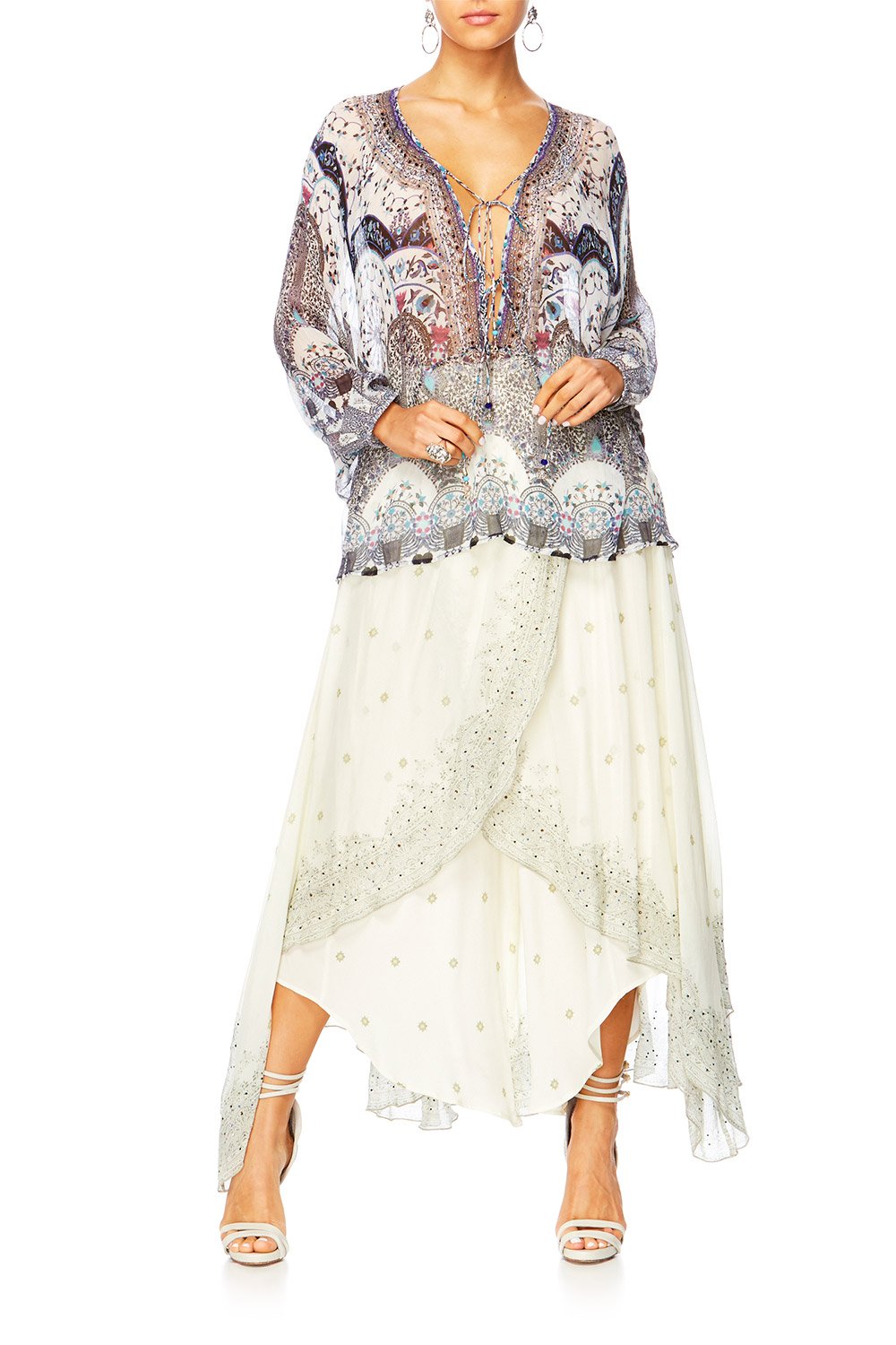 IN THE CONSTELLATIONS TIE FRONT HIGH LOW HEM BLOUSE