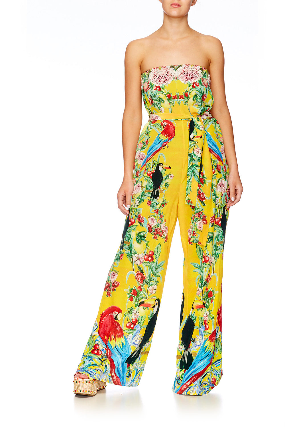 LOVE BIRDS TIE WAIST STRAPLESS JUMPSUIT