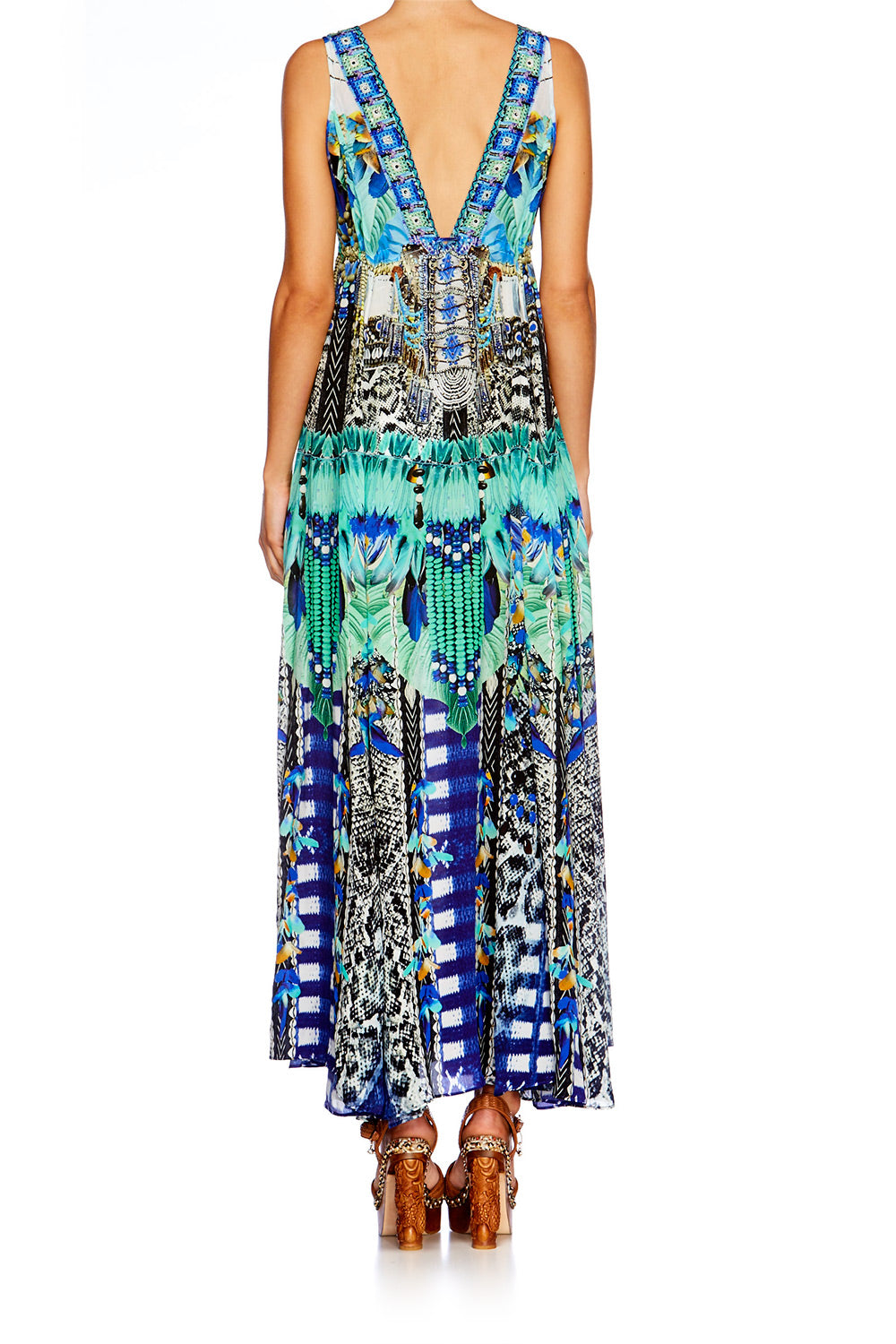LEAVE ME WILD LONG V NECK DRAWSTRING DRESS