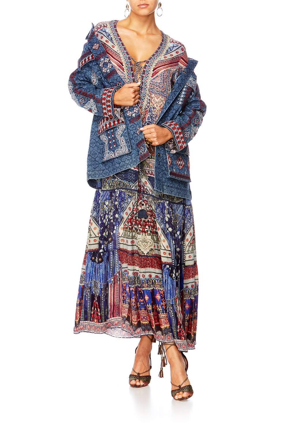 OVERNIGHT BAG LACE UP DRESS WITH TIERED HEM