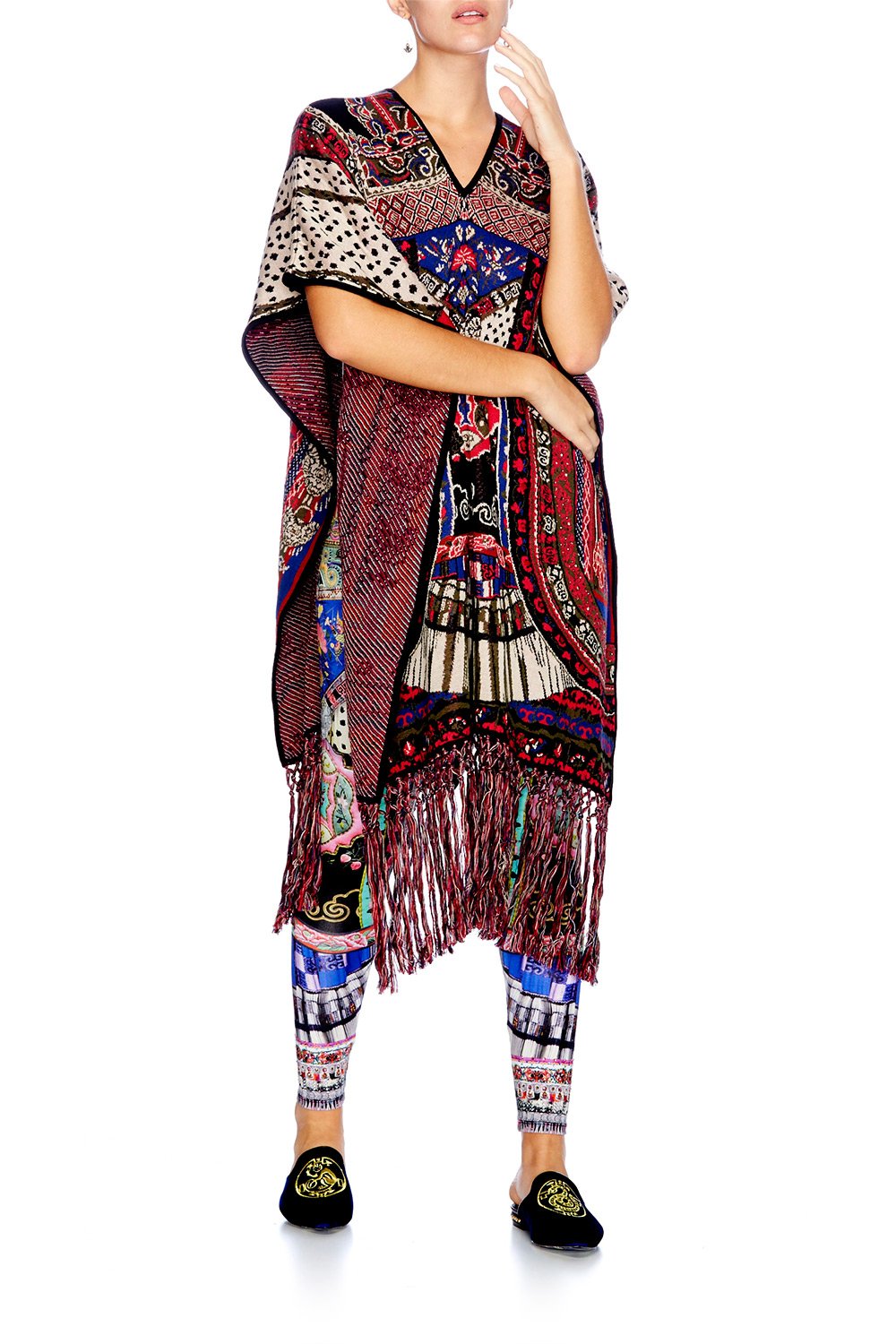ABOUT A GIRL LONG VNECK PONCHO W FRINGING