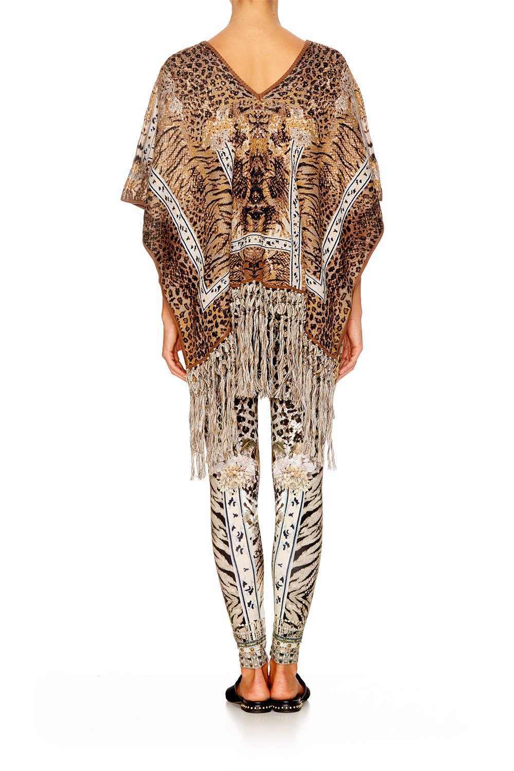 SPIRIT ANIMAL SHORT V-NECK PONCHO W/FRINGING