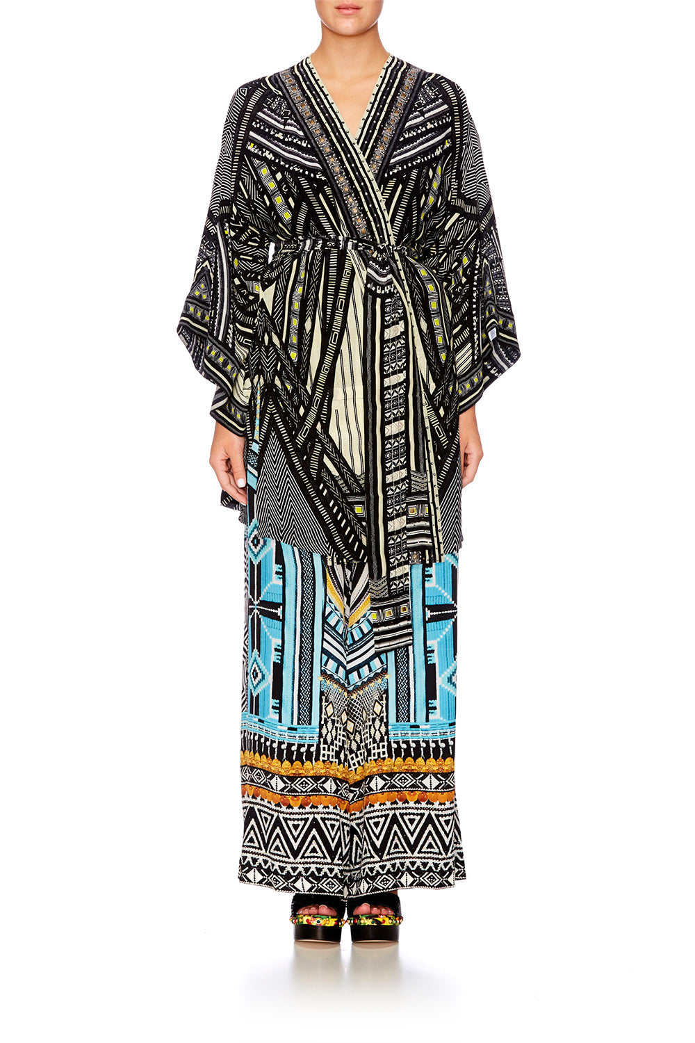BETWEEN THE LINES KIMONO W TIE BELT