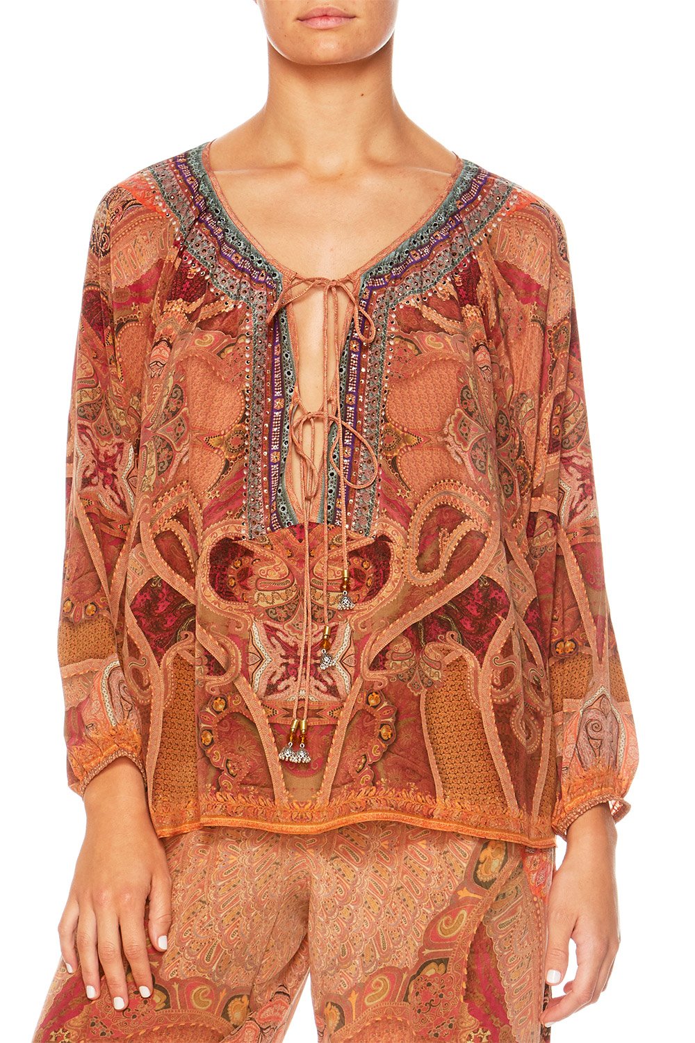 FAMILY GATHERING TIE FRONT HIGH LOW HEM BLOUSE