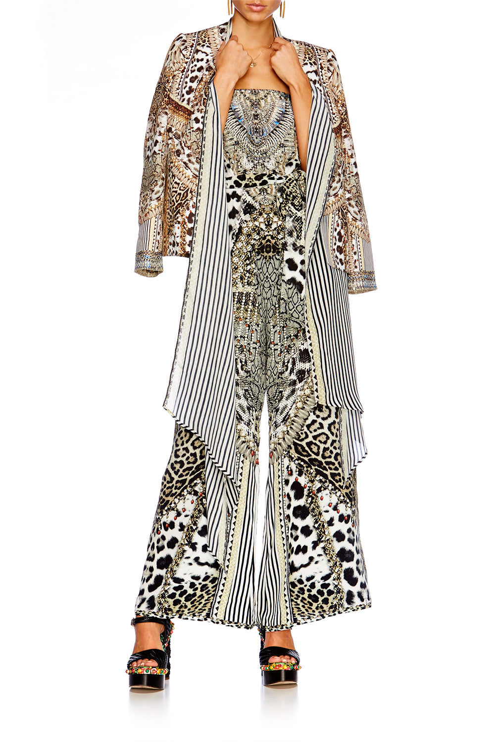 ANIMAL INSTINCT TIE WAIST STRAPLESS JUMPSUIT