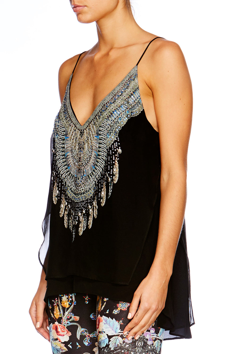BLACK MULTI LAYER V NECK TOP