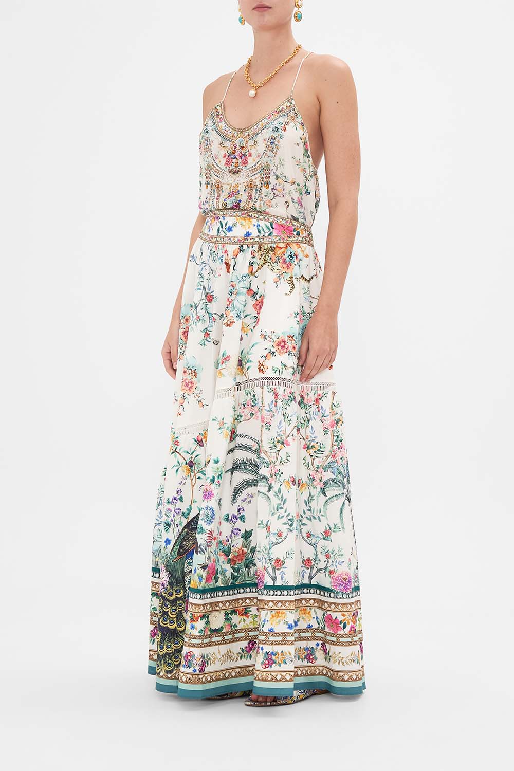 CAMILLA maxi skirt in Plumes and Parterres print
