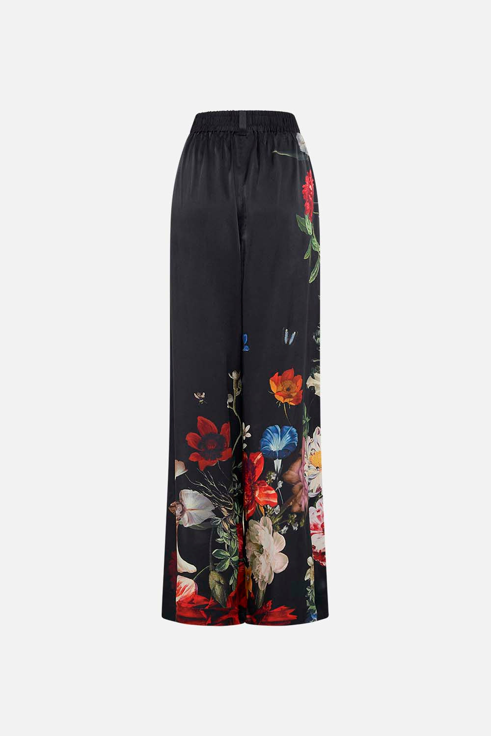 CAMILLA black floral print silk pants in A Still Life print