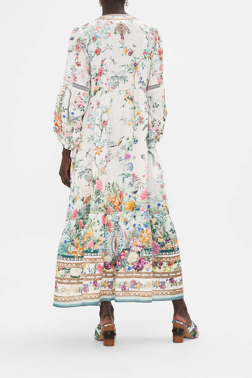 CAMILLA silk dress in Plumes and Parterres print