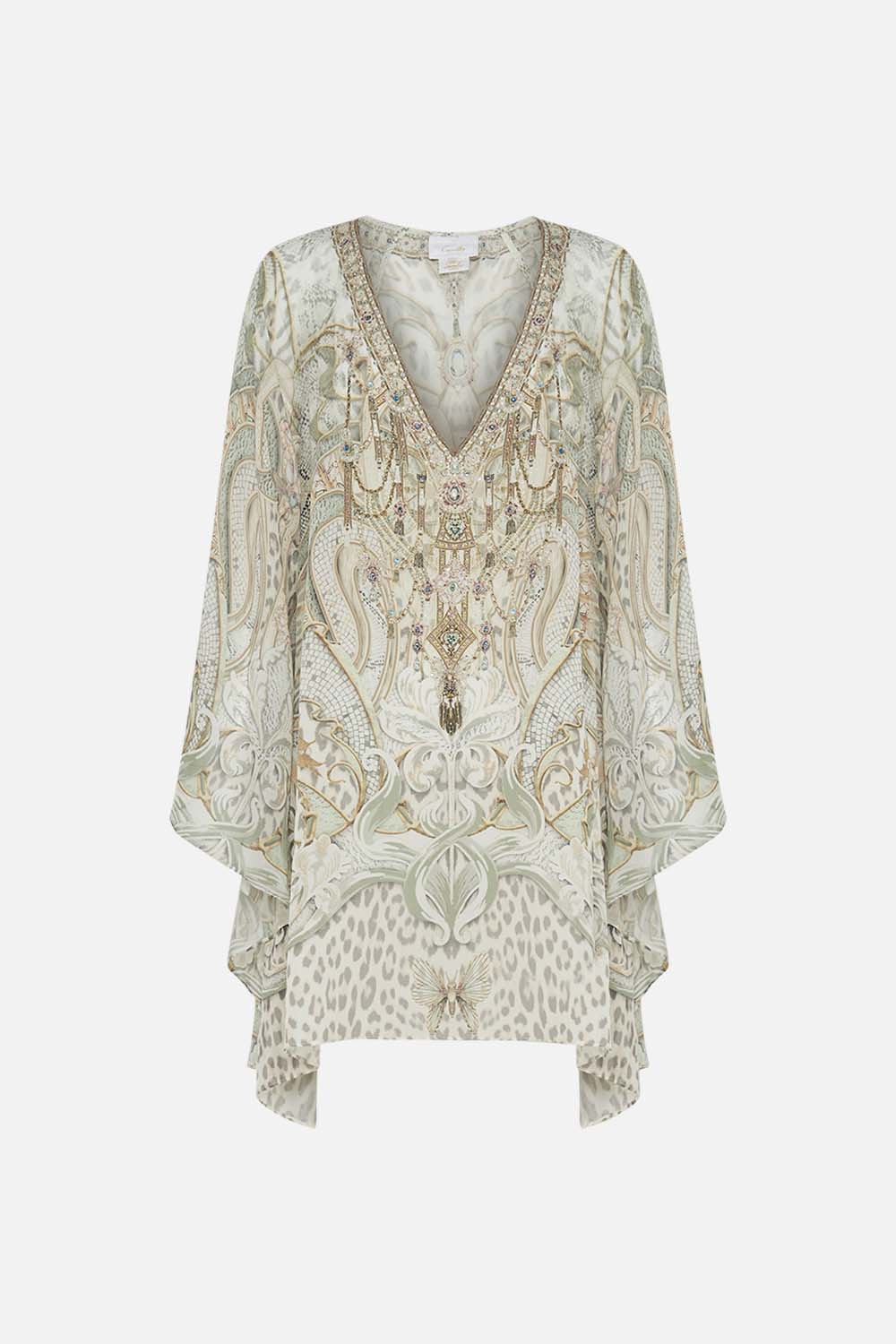 CAMILLA silk kaftan in Ivory Tower Tales print