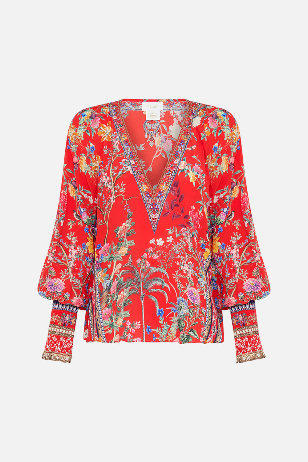 CAMILLA floral print silk blouse in The Summer Palace print