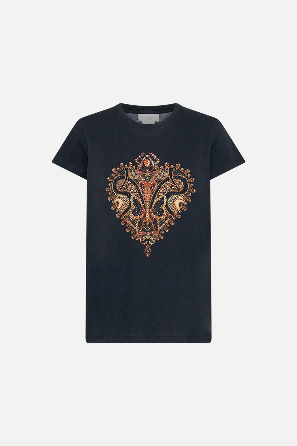 CAMILLA slim fit graphic t shirt in Nouveau Noir print