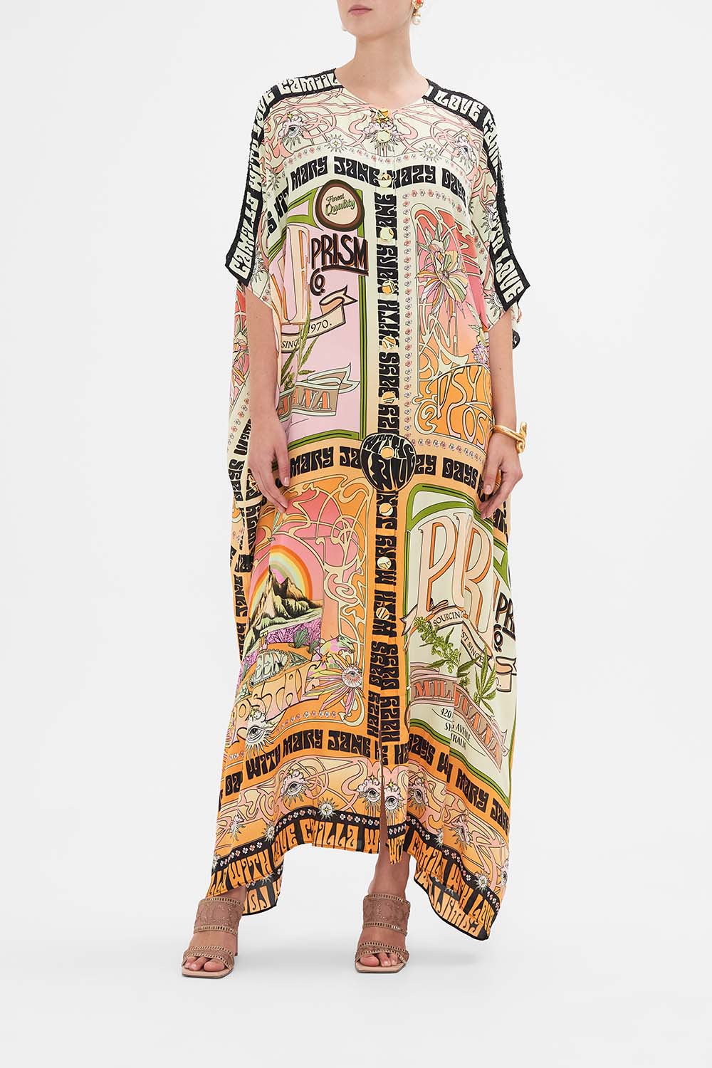 CAMILLA silk kaftan in Lets Chase Rainbows print