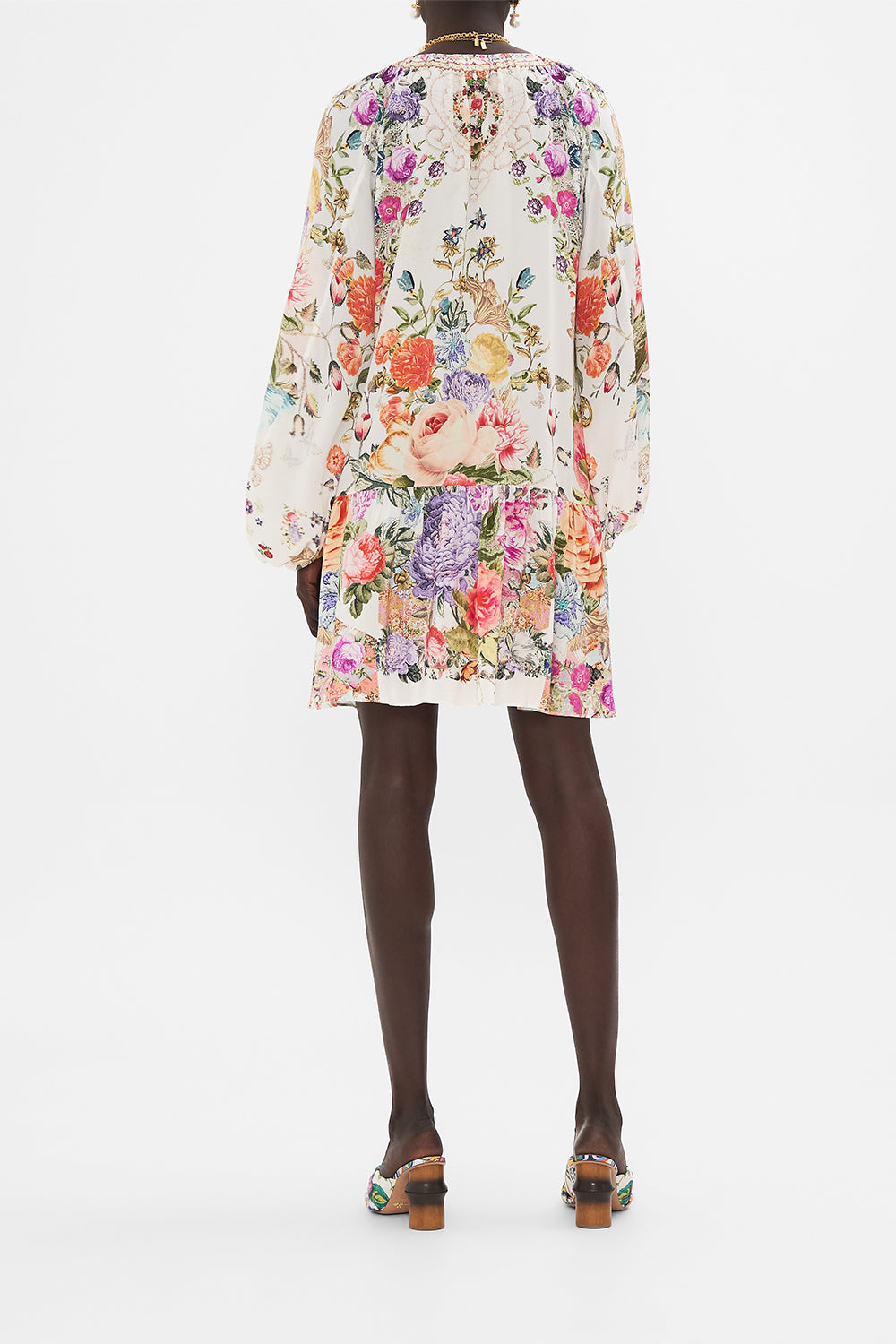 CAMILLA Floral V-Neck Dress with Blouson Sleeve in Sew Yesterday