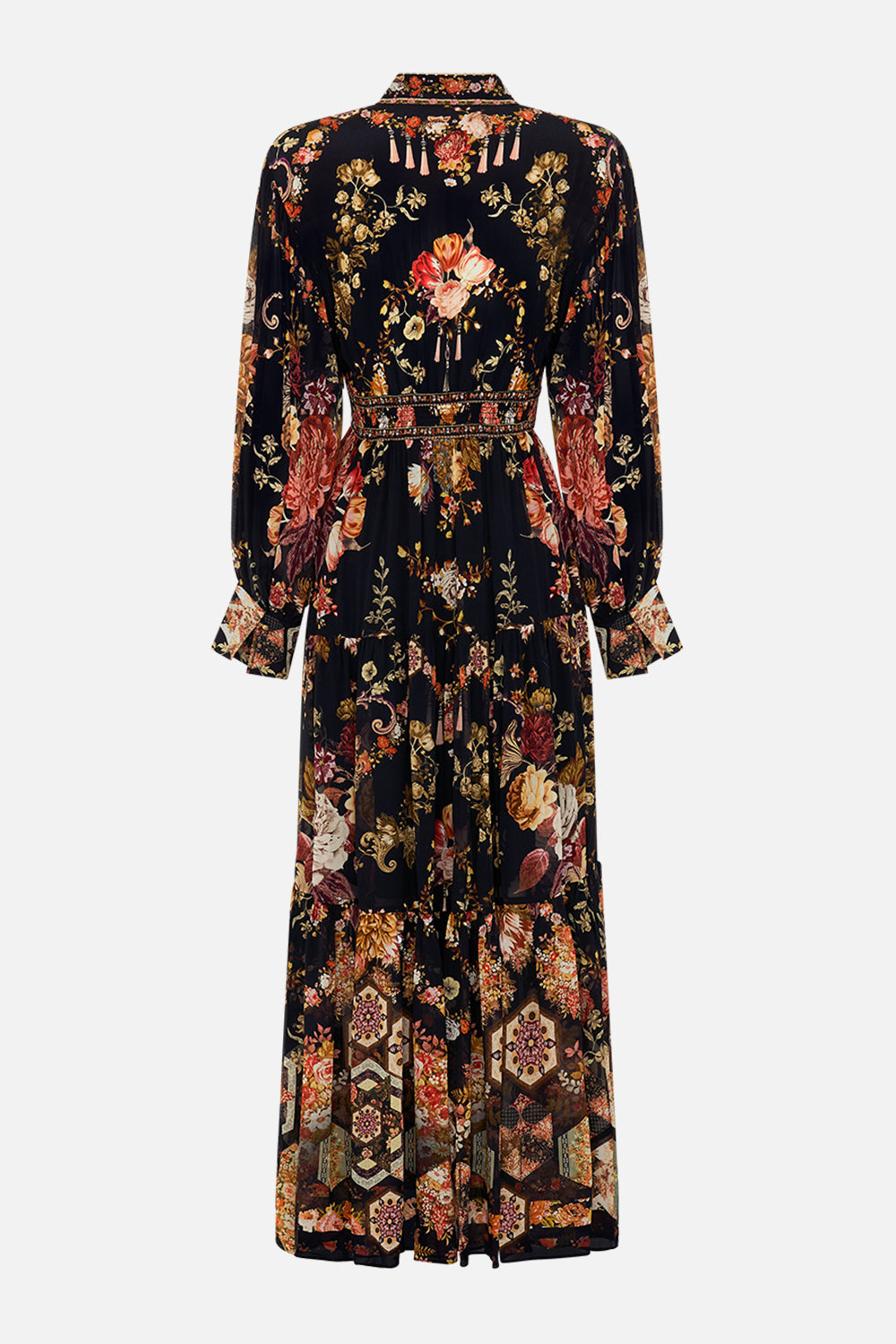 CAMILLA Floral Shaped Waistband Dress with Tiered Skirt in Stitched in Time