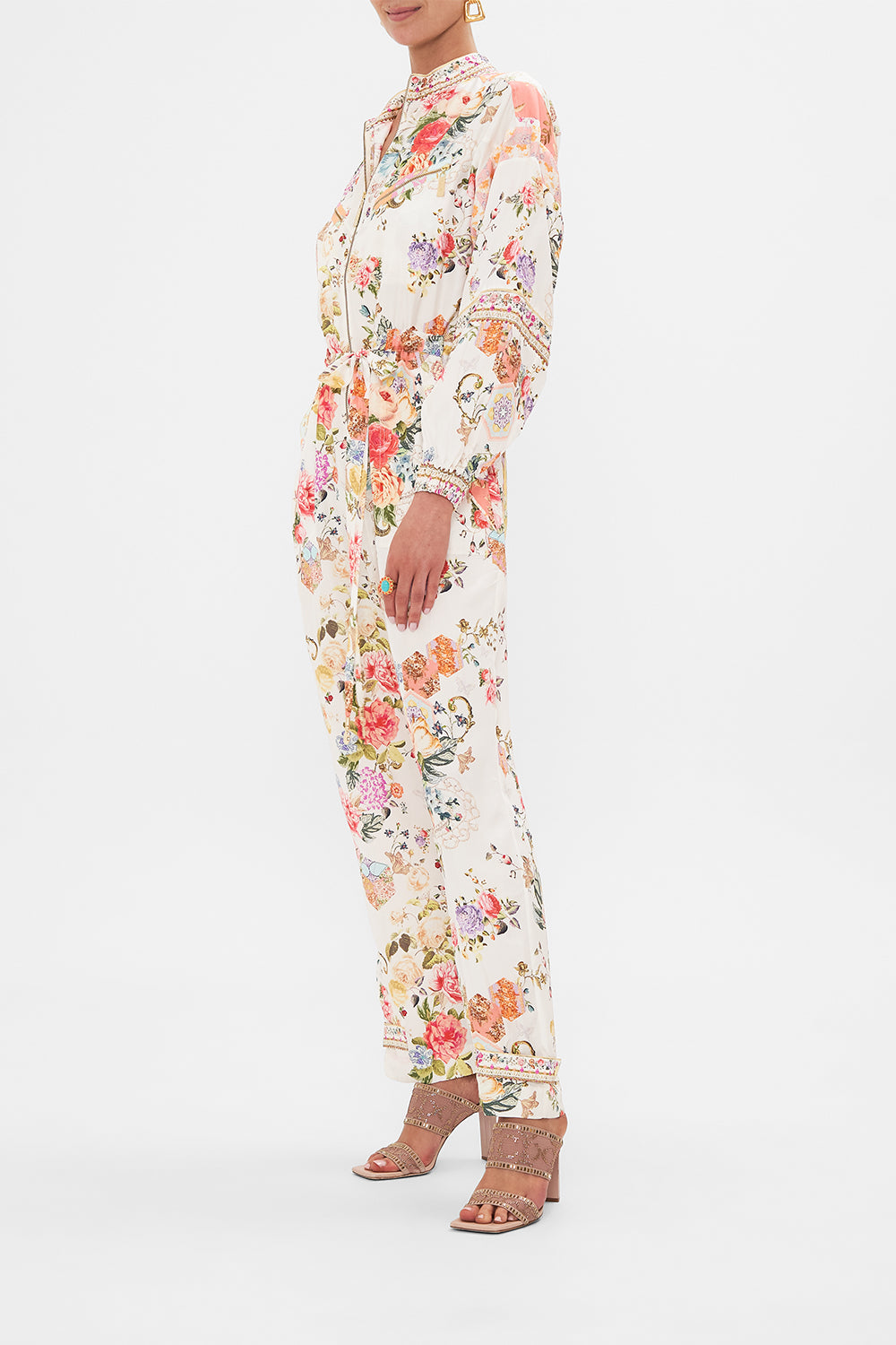 CAMILLA floral layered long sarong with front tie in Stitched in Time print.