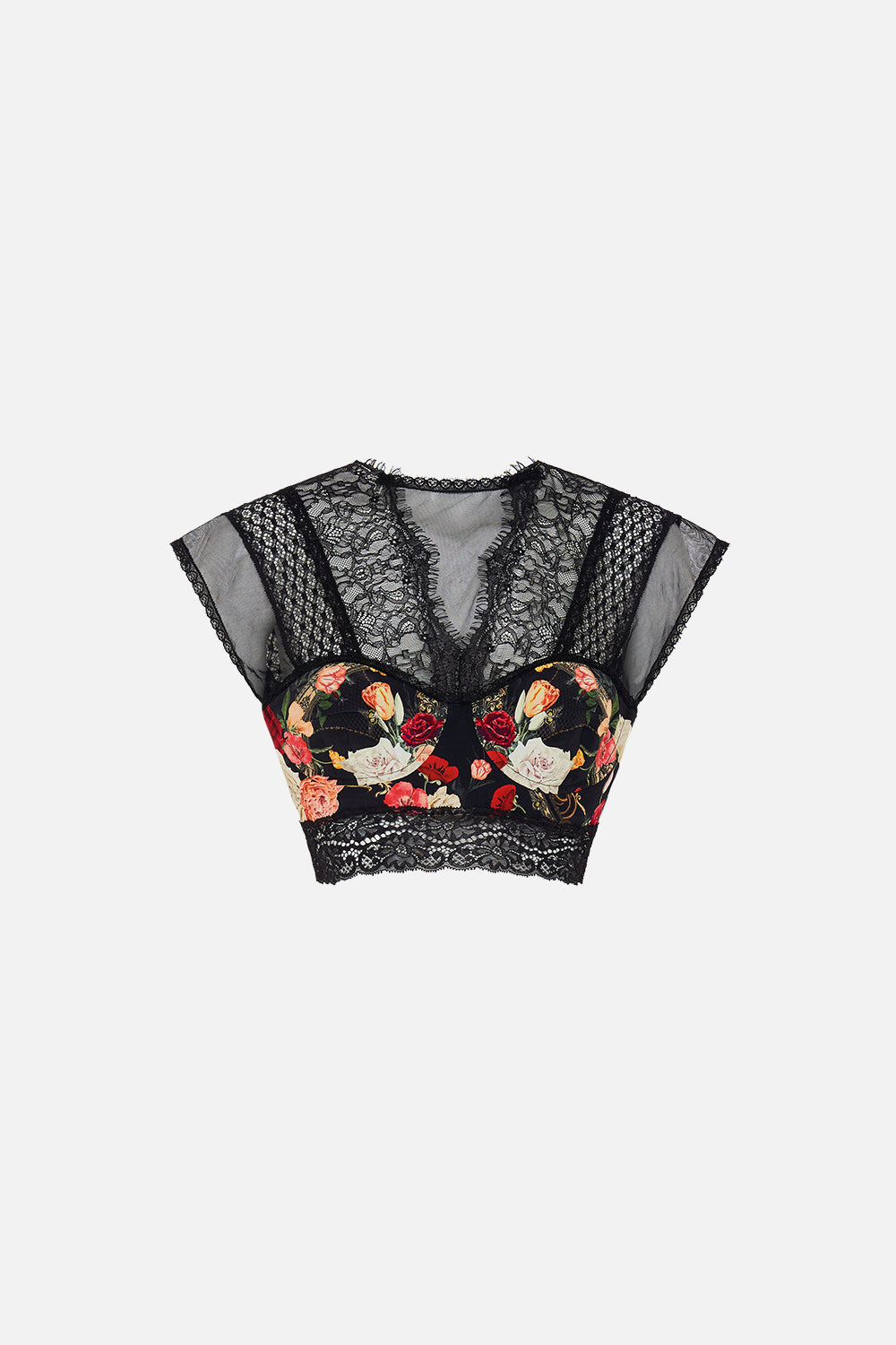 CAMILLA Black Lace Splice Top in Magic in the Manuscripts