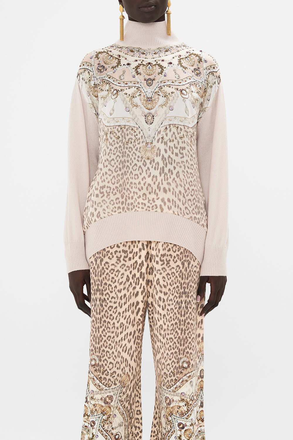 CAMILLA silk turtleneck in Grotto Goddess print