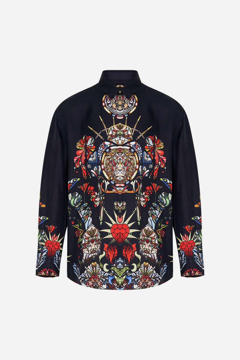 Hotel Franks by CAMILLA black mens oversized shirt in Leadlight Legends