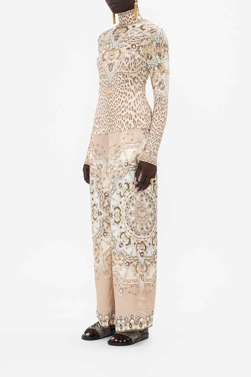 CAMILLA blush jersey turtleneck in Grotto Goddess print.