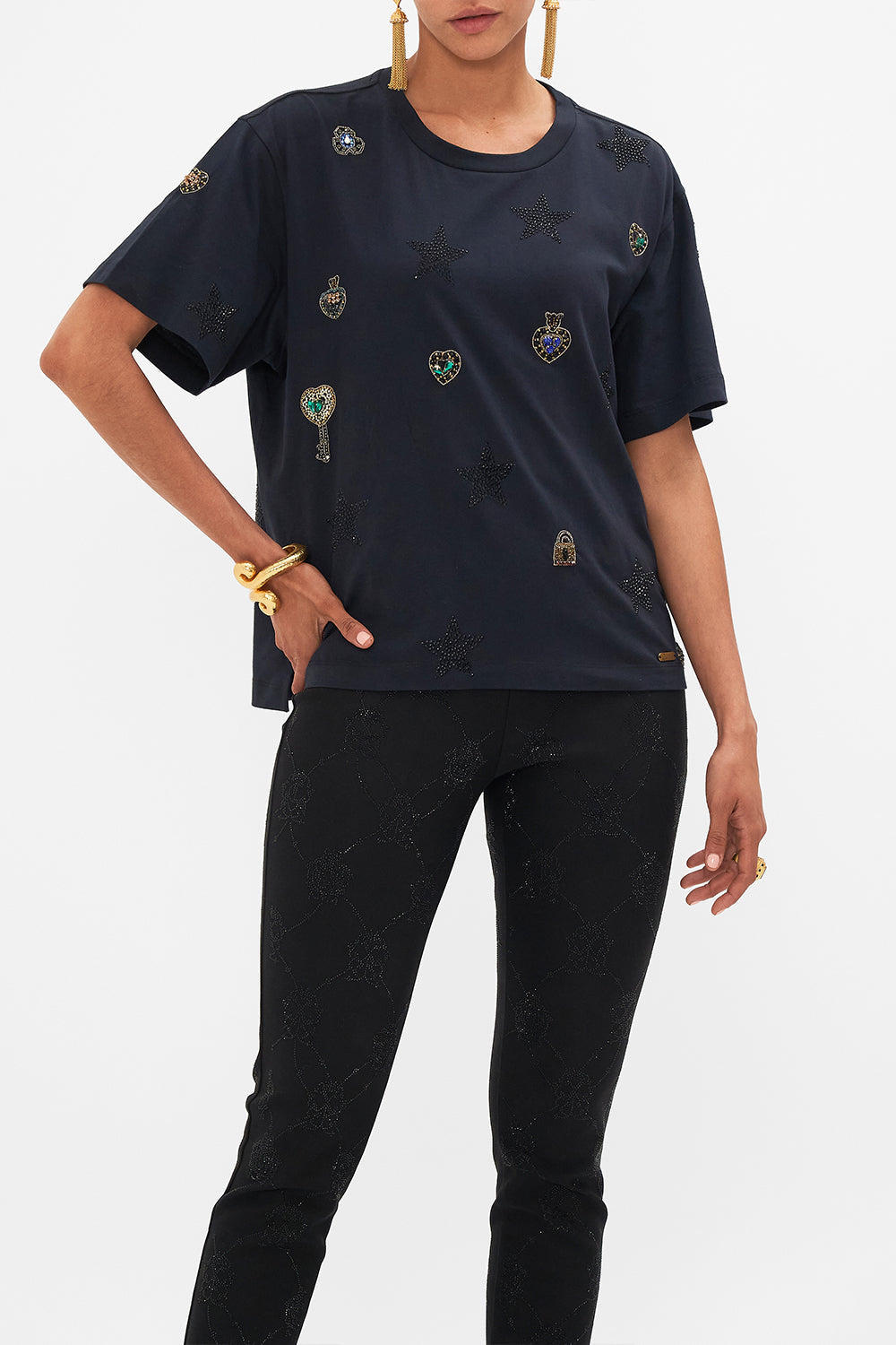 CAMILLA leopard embellished classic tee in Amsterglam prin