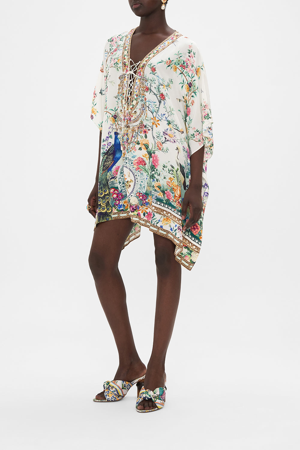 CAMILLA silk kaftan in Plumes and Parterres print