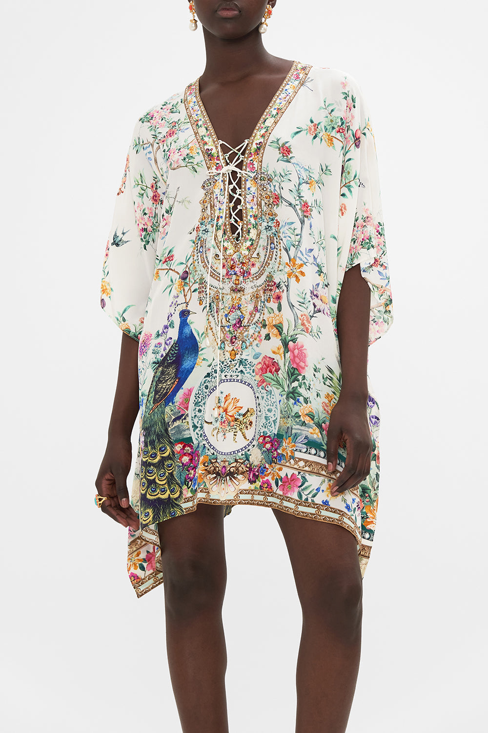 CAMILLA silk kaftan in Plumes and Parterres print