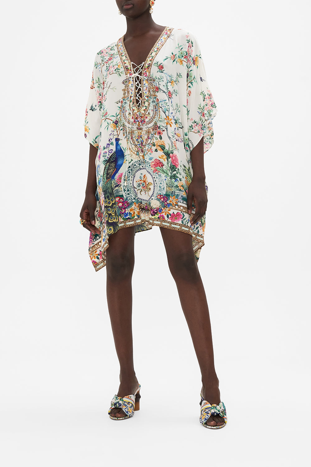CAMILLA silk kaftan in Plumes and Parterres print