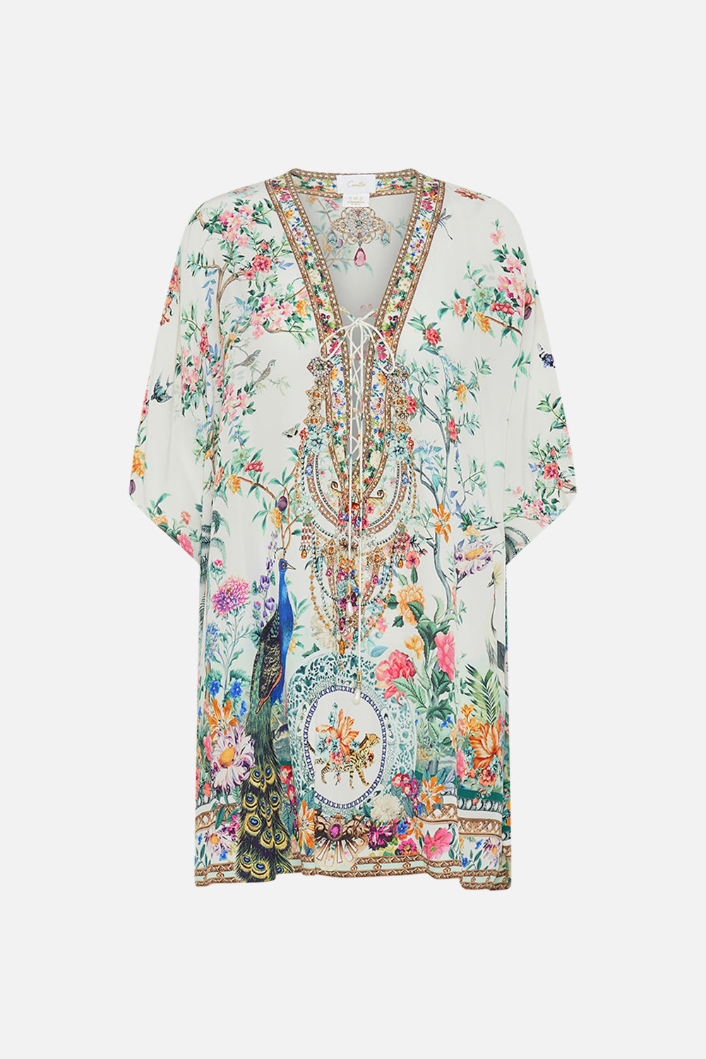CAMILLA silk kaftan in Plumes and Parterres print