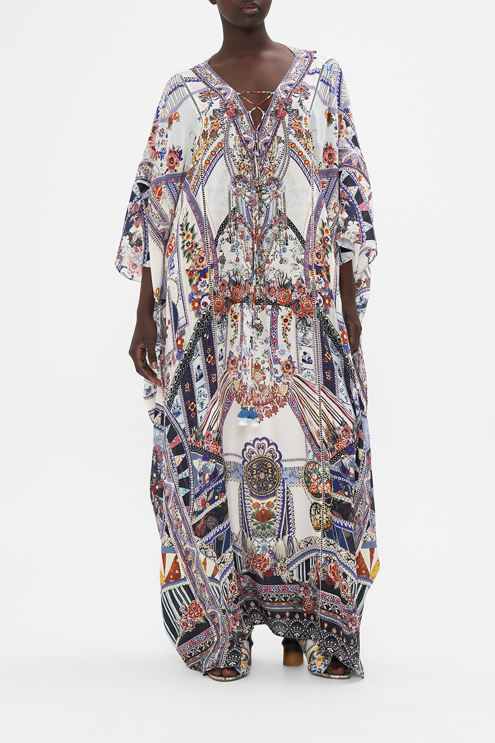 CAMILLA silk kaftan in My Folk Art Heart print