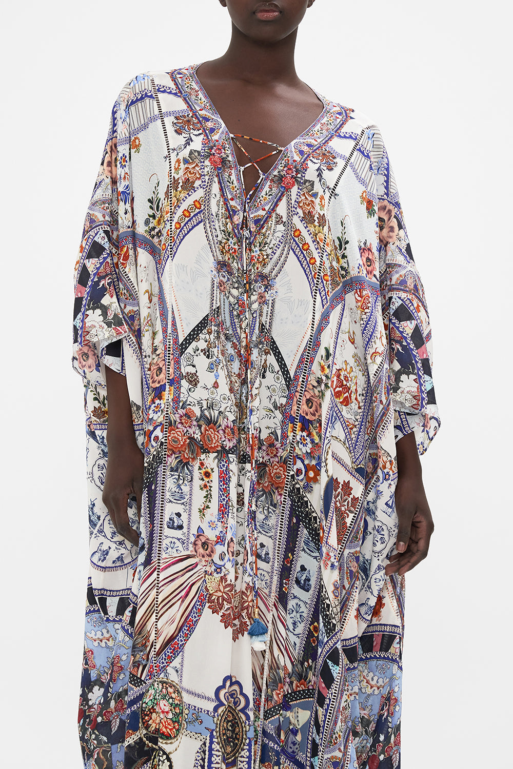 CAMILLA silk kaftan in My Folk Art Heart print