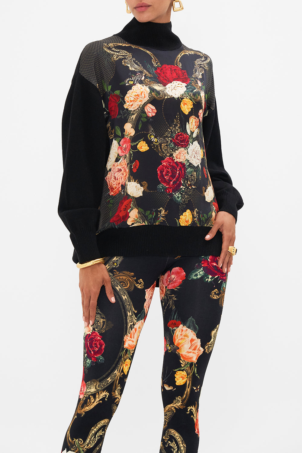 CAMILLA Black Silk Front Turtle Neck Knit in Magic in the Manuscripts