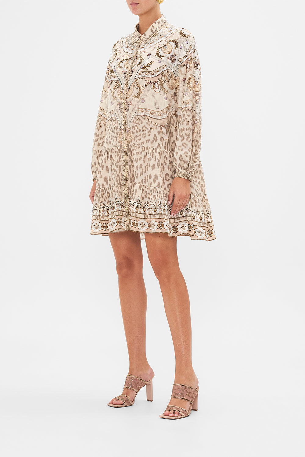 CAMILLA Blush Tiered Shirt Dress in Grotto Goddess