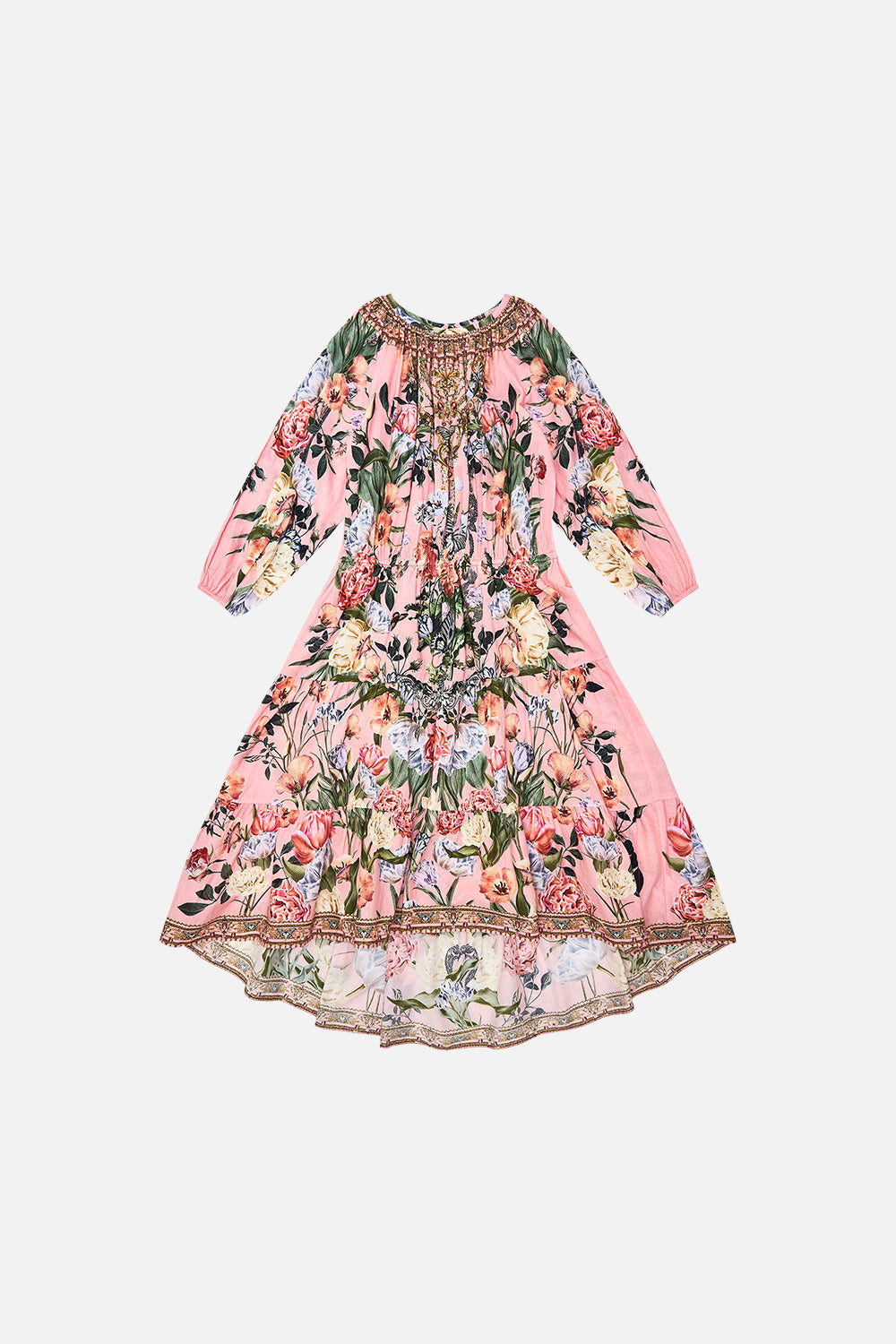 Milla by CAMILLA floral kids hi-low blouson sleeve dress (12-14) in Woodblock Wonder