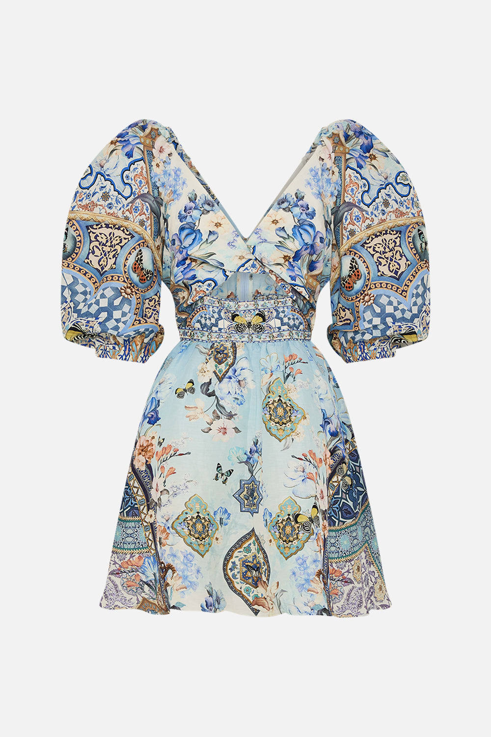 The CAMILLA PUFF SLEEVE MINI DRESS AL MANIAL PALACE MEMOIRS in our  print.